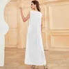 Vestidos casuais mulheres verão Solid Solid Sleesess Vintage Loose Dress Boho Beach Salia longa cetim para festa de roupas