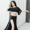 Stage Wear Belly Dance Costume Set For Women Senior Stones Flower Top Long Skirt 2pcs Training Suit Female Oriental Outfit