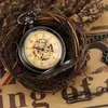 Pocket Watches 2023 Vintage Black Gold Mechanical Watch Hand Wind Roman Numerals Skeleton Fob Chain Men Male