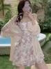 Elegante abito con cinturino stampato floreale donna 2023 mini abito estivo senza schienale per le vacanze abito da fata da spiaggia coreano vintage S-4XL