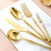 Dinnerware Sets 24PCS Tableware Fork Spoon Knife Set 304 Stainless Steel Cutlery Golden Color For Dinner Restaurant High Quality