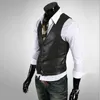 Västar 2021 Nya heta gentleman lädervästar män ensamstående bröst män väst Slim Hombre Casual Cool Leather Gilet Men plus storlek 5xl