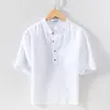 Mäns casual skjortor Suehaiwes varumärke Italien Style Linne Skjorta Män mode Stand Collar White för toppar Menskläder Chemise