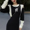 Sukienki swobodne 2023 Koreańska sukienka swetra poza ramionami Słodka kobiety seksowna mody z długim rękawem Lady Slim One Piece Vestido