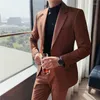 Herenpakken 2023 Collectie Mannen Tweedelige Set Blazer Jas Mannelijke Trouwpak Mode Slim Fit Effen Kleur Comfortabele zakelijke H211