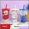 Other Drinkware Creative Christmas Cold Colorchanging Plastic Cups Decoration Juice Cup With Lid And St Drop Delivery Home Garden Ki Dhbzj