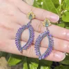 Kolczyki Dangle Threegraces Fashion Purple Cubic Cyrronia Długie geometryczne nieregularne damskie kostiumy Costume Jewelry ER681