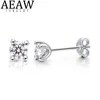 Orecchini AEAW Moissanite Orecchini a bottone con diamanti da 3 mm e 4 mm Orecchini in argento sterling con diamante classico da laboratorio a 4 punte per donna