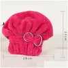 Towel Magic Hair Dry Drying Turban Wrap Hat Water Absorption Quick Bath Cap Cute Bow Make Up Coral Fleece Dh1053 Drop Delivery Home Dhu2Y