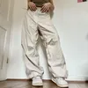 Calça feminina capris mulheres jogadoras sólidas tech outono baixa cintura punk hip hop calça folga de rua de rua casual cargo de perna larga 230530