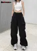 Yan Cepler Kadınlar İçin Kargo Pantolon Y2K Moda Günlük Kore tarzı Pantolon Sokak Giyim Baggy Harajuku Chic Sweetpants