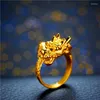 Bagues de grappe Soild 24k Or Jaune Couleur Anneau Pour Hommes Réglable Dragon Doigt De Mariage Fiançailles Anniversaire Bijoux Dominateur