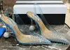 Sandaler Crystal-embellished PVC Heeled Stiletto Ball Heels Kvinnors lyxdesigners Läder Silk Yttersole Evening Shoes Factory Factwear