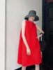カジュアルドレス2023夏の女性ファッションストリートハイウエストルーズミディドレスソリッドカラープリーツ小さなタートルネックベスティドデミー