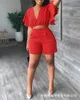 Women's Tracksuits V-Neck Flutter Sleeve Crop Top & Shorts Set Women Solid Color Short Tops Tee T Shirt High Waist Pants Summer