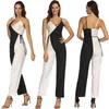 Damen Jumpsuits 2023 Sommer Damen Play Black And White Patchwork European American Sexy Hosenträger mit Catsuit Jumpsuit 7005