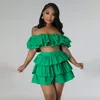 Women's Tracksuits Echoine Two Piece Set Slash Off Shoulder Ruffle Short Blouse Crop Top And Hight Waist Shorts Elegant Vintage Matching