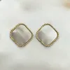 Women&Girls 18K Fashion Vintage Four Leaf Clover Charm Stud Earrings Back Mother-of-Pearl Silver Gold Plated Agate Valentine's Mother's Day U9Et#
