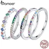 Band Rings BAMOER 925 Sterling Silver Rainbow CZ Simple Fashion Finger Ring Stackable Band Rings For Women Classic Jewelry J230531