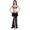 Stage Wear Luxury Handmade Rhinestone Bra Fishtail Long Skirt Women Belly Dance Performance Costume 2 Pcs Set Dancer Show Outfit