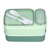 Geschirr-Sets, Lunch-Mahlzeit-Box, Mikrowellenherd, erhältlich, doppellagig, praktisch, Bento 304 Edelstahl, ABS, ohne BPA, für Schlafsaal