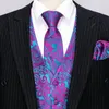 Men's Vests Luxury Men's Vest Spring Wedding Embroidered Silk Purple Slim Waistcoat Tie Set Formal Male Suit Sleeveless Jacket Barry