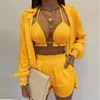 Survêtements femme mode élégante 3 pièces ensemble été plage vacances tenues survêtement chemise soutien-gorge short vêtements costume Streetwear