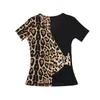 T-shirts Madblack Summer European Clothes Tshirt Fashion Sexy Vneck Patchwork Mesh Leopard Women Topps Short Sleeve Tees 2022 Ny T03005