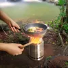 Portable extérieur Camping poêle à bois Mini léger en acier inoxydable poêle pique-nique barbecue cuisinière voyage aventure outils