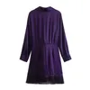 Abiti casual Foridol Tassle Folds Pruple Abito in raso Party Donna Primavera Estate Zip Manica lunga Corta Elegante Abiti solidi 2023