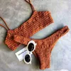 2023 conjunto de Bikini Sexy con gancho y volantes amarillos, sujetador con almohadilla de realce para mujer, Bikini triangular, traje de baño Drone P230530