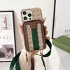 Top Fashion Red Green Stripe Phone Case for iPhone 15 14 13 12 Pro Max 11 X Xs Xr 8 7 Plus Leather Card Gadgets Storage Bag Holder Cover Zipper Strap