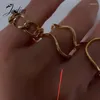 Cluster Rings Joolim Bijoux Haut de gamme PVD No Fade Tendance Artistique Double Couches Irrégulière Ouverture Ondulée Doigt En Acier Inoxydable Pour Les Femmes