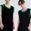 Men's Tank Tops Summer Creativity Fashion Men's Top Hollow Loose Personalized Sports Sleeveless T-shirt Color Block Green Edge Vest