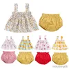 Set di abbigliamento Set di vestiti per neonata con stampa estiva Pantaloncini senza maniche e tinta unita Completo da 2 pezzi Neonato