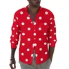 Camisas casuais masculinas vermelhas com bolinhas brancas camisa de camisa ponto manchado círculos de manga longa impressão y2k blusas mola de mola de tamanho grande