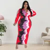 Plus storlek klänningar kexu mode kvinnliga street trend vågtryck maxi klänning chic elegant avslappnad stor långärmad lapel