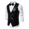 Vests Men's Purple Sequins Suit Vest Slim Fit DJ Nightclub Sleeveless Waistcoat Men Party Wedding Tuxedo Vests Stage Singers Clothes