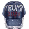 Chapeaux de fête Trump 2024 Diamonds Denim Sun Hat Casual Diamond Baseball Cap Athleisure Réglable Coton Drop Delivery Home Garden Fest Dhwpf