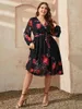 Abiti casual Plus Size Abito longuette di alta qualità Manica lunga da donna Stampa floreale Abbigliamento estivo Kaftan Evening Party Club