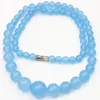 Chains Natural Aquamarines 6-14mm Round Stone Beads Smooth Blue Jades For Jewelry Making Necklace 18inch B-05