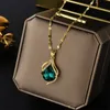 Pendant Necklaces New Light Luxury Green Crystal Stainless Steel For Women Fashion Sexy Female Chain Jewelry