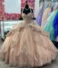 Charro vestidos de xv anos halter quinceanera robes blush rose applique perle perle mexicain filles sweet anniversaire baldres de bal anniversaire