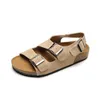 Sandals Soft Wood Bottom Women Genuine Leather Slipper Buckle Strap Clog Wooden Sole Shoes