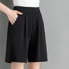 Kvinnors shorts sommaris siden hög midja svart capris byxor fast färg lösa all-match plus size mode mode kvinnor kläder