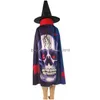 Andra evenemangsfestleveranser 2st/set Halloween Robe Cloak Black Wizard Hat Cape Cosplay Costume ADT Bat Pumpkin SKL tryckta kappor Dh8ch