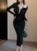 Casual Dresses Limited vende moda elegancia otoño e invierno botón Y2K con cuello en V vestido de punto bolso de mujer Hips Bodycon P230530