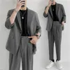 Mäns kostymer Summer Suit Men Slim Fashion Social Mens Dress Korean Casual Jacket/Pants Two-Piece Set Office Formal M-2XL
