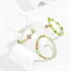 Strand 3pcs/Set Bohemian Green Beaded Bransoletka dla kobiet Summer Rhinestone Cross Devil's Eye Jewelry Bangles