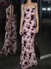 Print Maxi Dresses for Women 2023 Fashion Vintage Spaghetti Strap Dress Chic Elegant Backless Slim Summer Dress